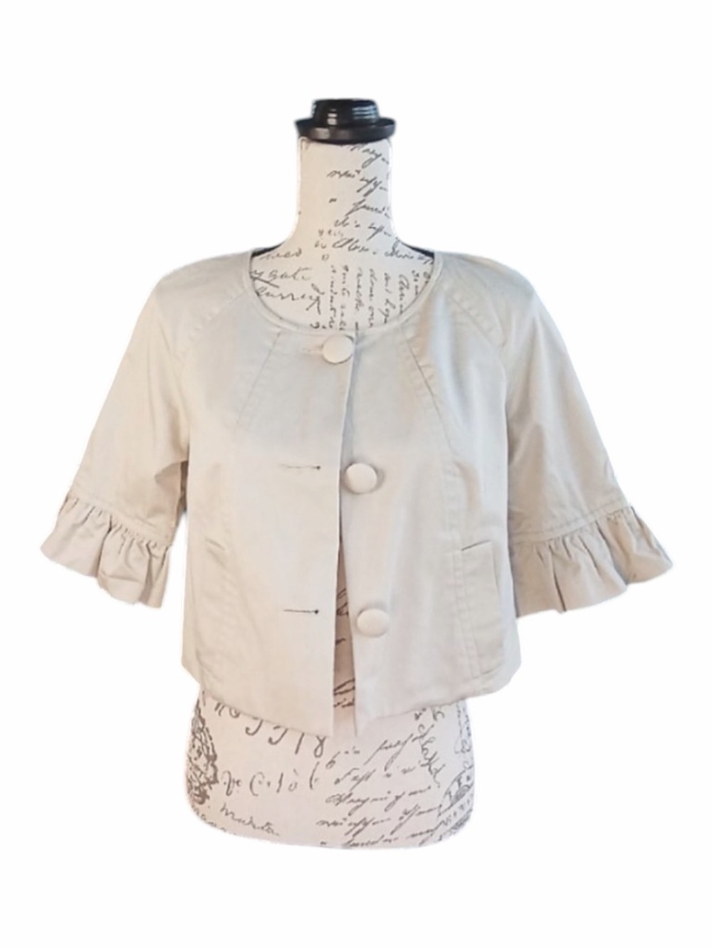 Express Design Studio Cropped Ruffle Sleeve Jacket in White SZ Small POCKETS